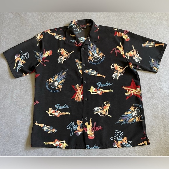 Fender Collection Da Vinci Pin Ups Guitar Shirt Men’s Large Rockabilly - Picture 1 of 6
